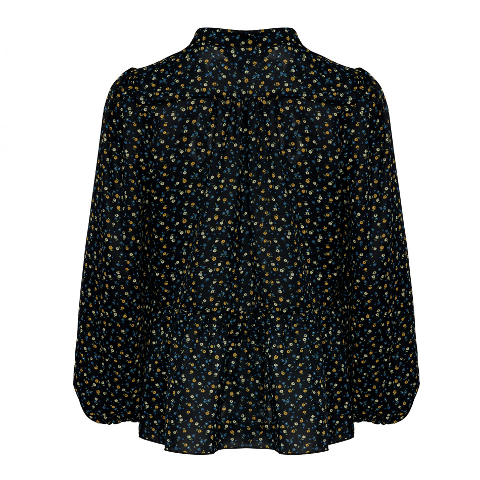 Rose bluse camelblue flower MioTrend hvit skjorte med sorte knapper MioTrend